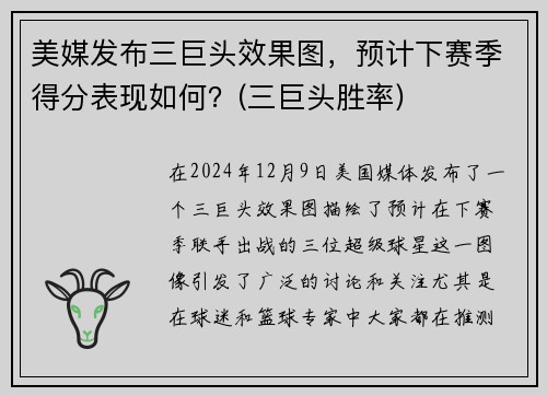 美媒发布三巨头效果图，预计下赛季得分表现如何？(三巨头胜率)
